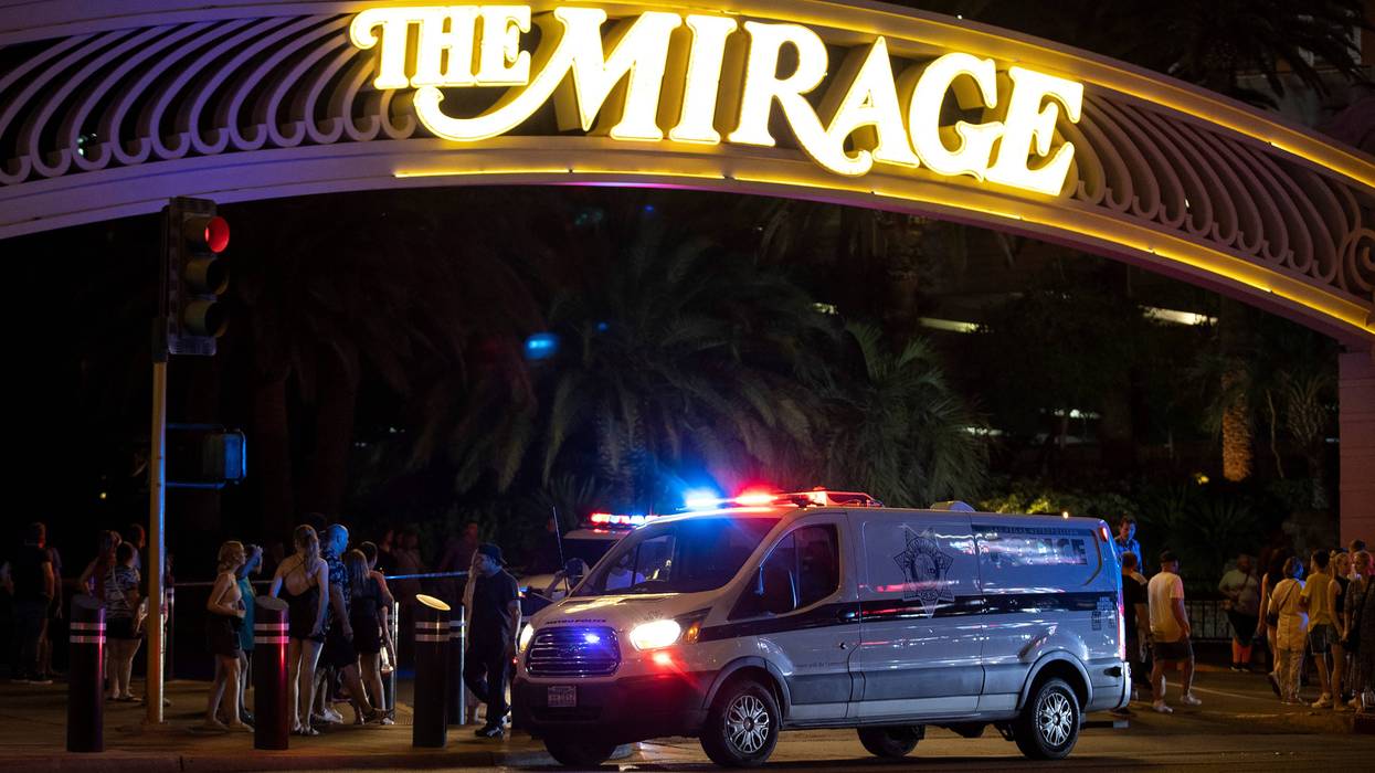 Metropolitan police are stationed outside The Mirage in response to a fatal shooting in the hotel-casino on Thursday, Aug. 4, 2022, in Las Vegas.