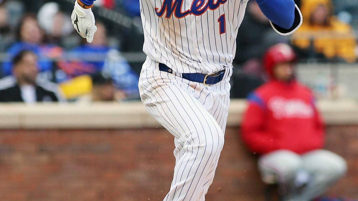 Mets' Amed Rosario watches his game winning 2-RBI triple against the Philadelphia Phillies during the sixth inning at Citi Field.