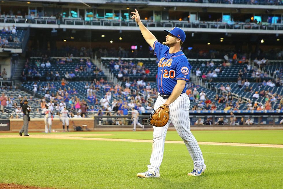 Mets slugger Pete Alonso acknowledges an appreciative crowd at Citi Field