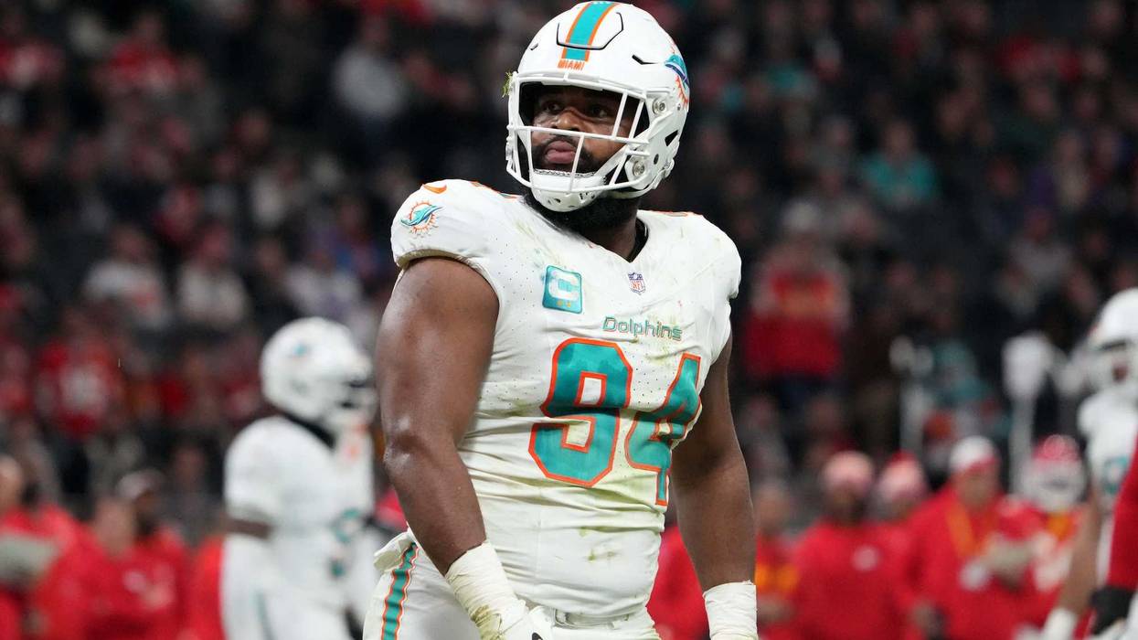 Miami Dolphins defensive tackle Christian Wilkins (94) reacts against the Kansas City Chiefs in the first half during an NFL International Series game at Deutsche Bank Park.