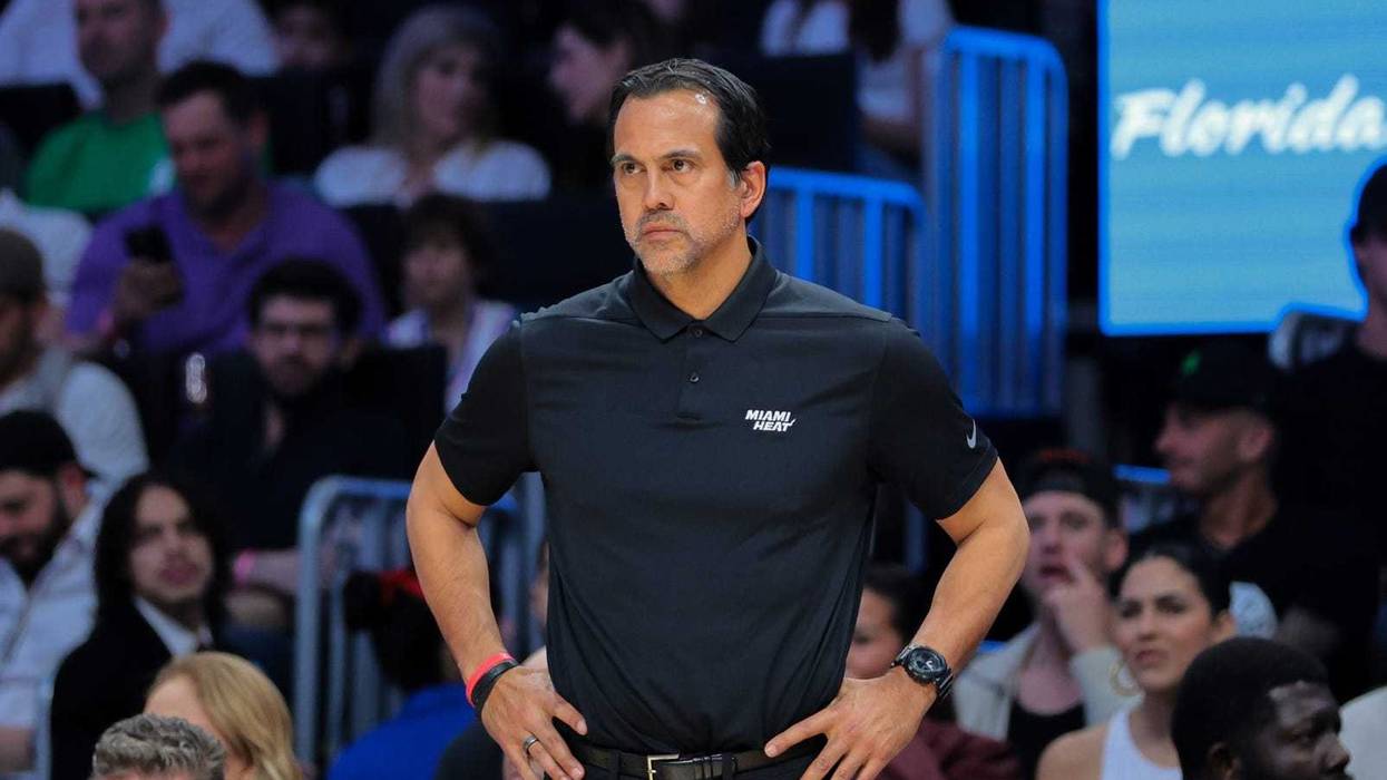Miami Heat head coach Erik Spoelstra looks on from the sideline against the Boston Celtics