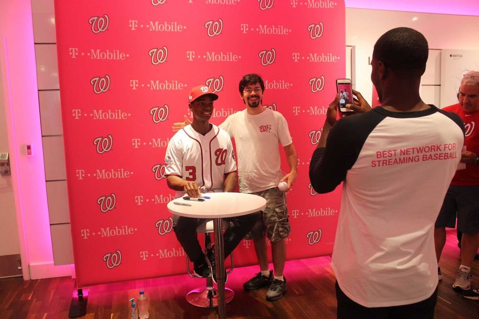 Michael A. Taylor, of the Washington Nationals, joins 106.7 The Fan's Grant Paulsen to meet and greet fans at T-Mobile in Pentagon City.