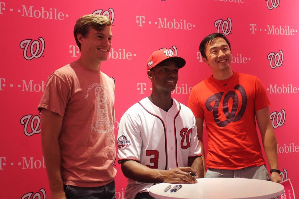 Michael A. Taylor, of the Washington Nationals, joins 106.7 The Fan's Grant Paulsen to meet and greet fans at T-Mobile in Pentagon City.
