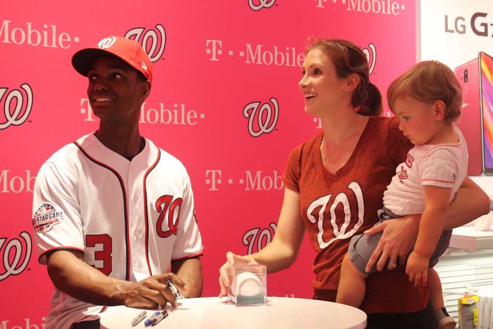 Michael A. Taylor, of the Washington Nationals, joins 106.7 The Fan's Grant Paulsen to meet and greet fans at T-Mobile in Pentagon City.