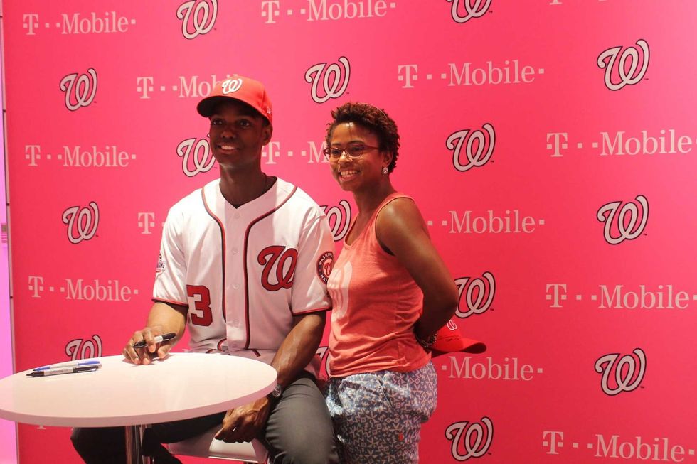 Michael A. Taylor, of the Washington Nationals, joins 106.7 The Fan's Grant Paulsen to meet and greet fans at T-Mobile in Pentagon City.