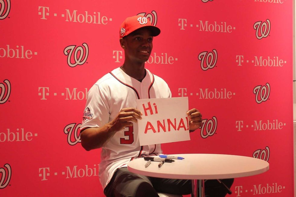 Michael A. Taylor, of the Washington Nationals, joins 106.7 The Fan's Grant Paulsen to meet and greet fans at T-Mobile in Pentagon City.