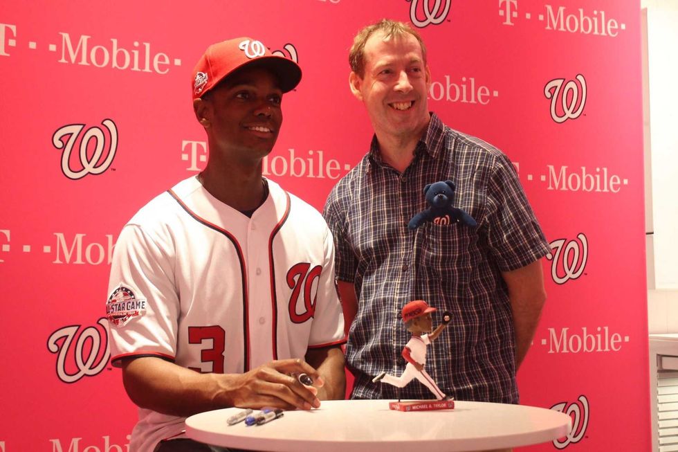 Michael A. Taylor, of the Washington Nationals, joins 106.7 The Fan's Grant Paulsen to meet and greet fans at T-Mobile in Pentagon City.