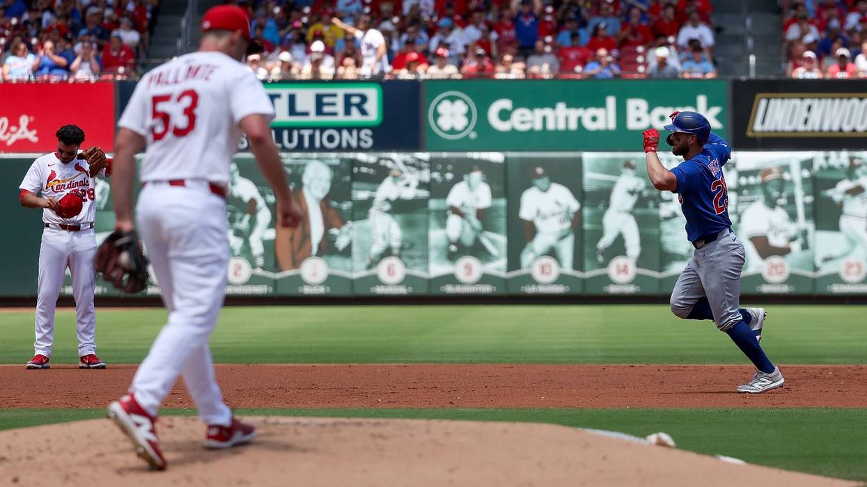 Michael Busch #29 of the Chicago Cubs runs the bases after hitting a solo home run off Andre Pallante during the second inning at Busch Stadium on June 26, 2025 in St Louis, Missouri.