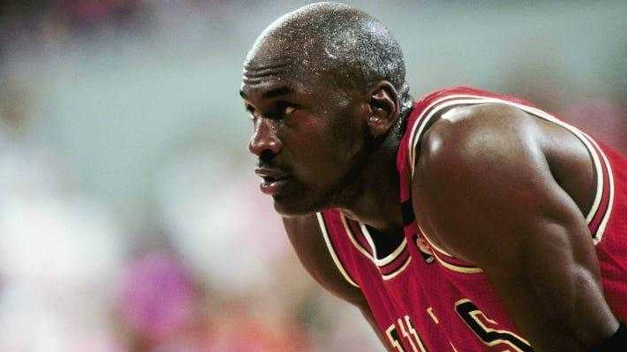 Michael Jordan (23) against the Portland Trail Blazers during the 1992 season at Memorial Coliseum.