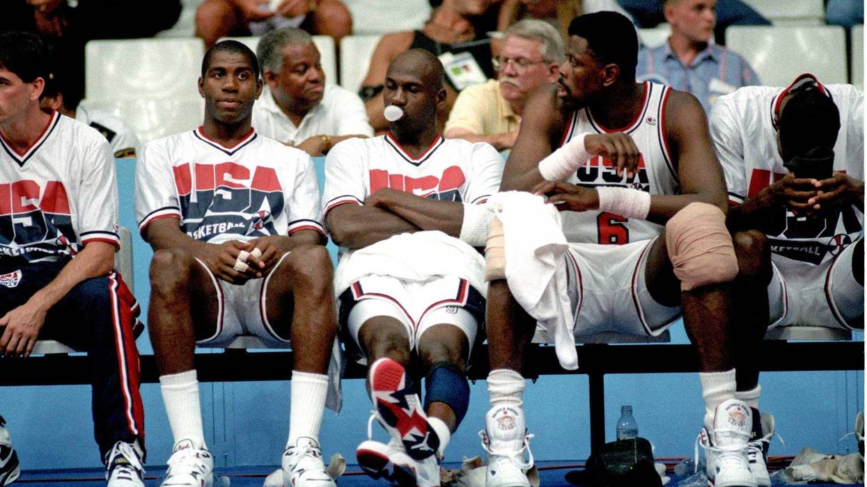 Michael Jordan, Patrick Ewing and Magic Johnson