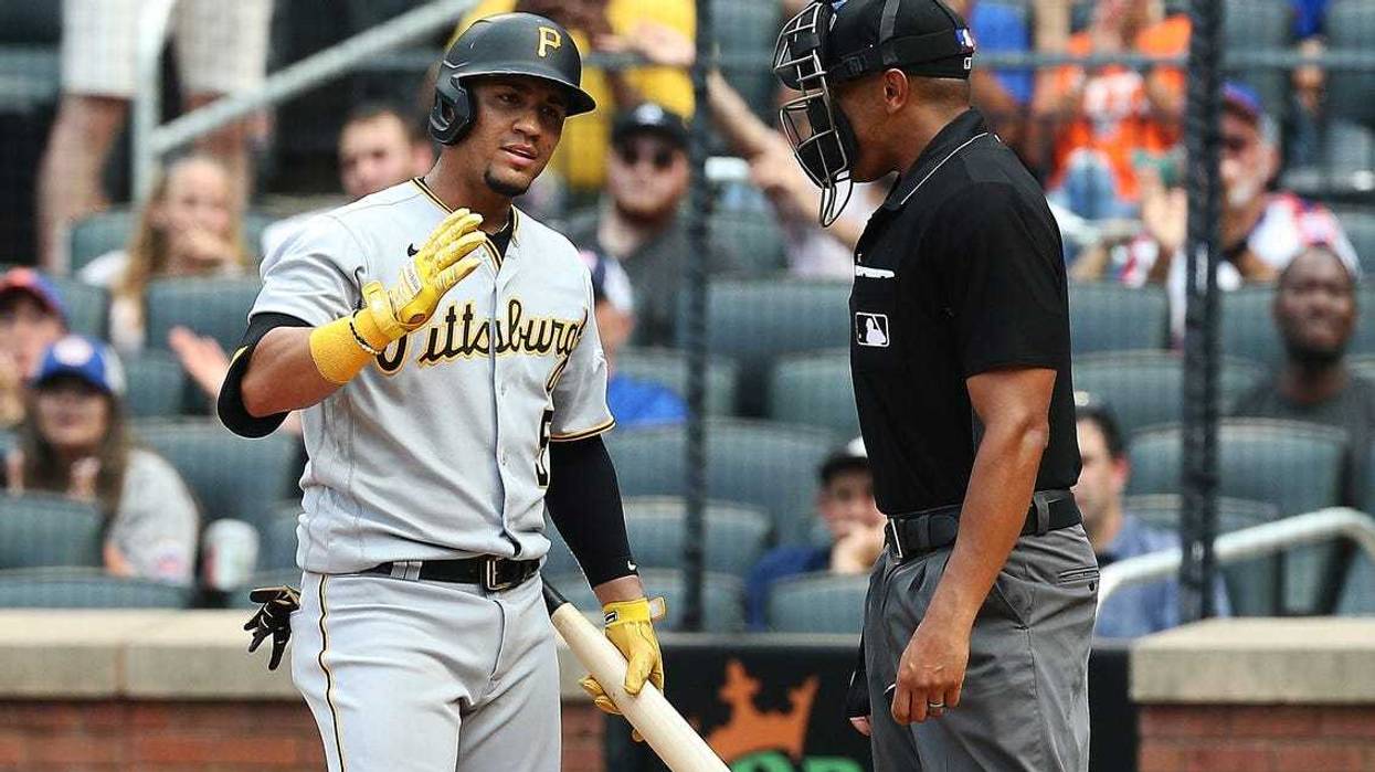 Michael Perez strikes out talks to ump
