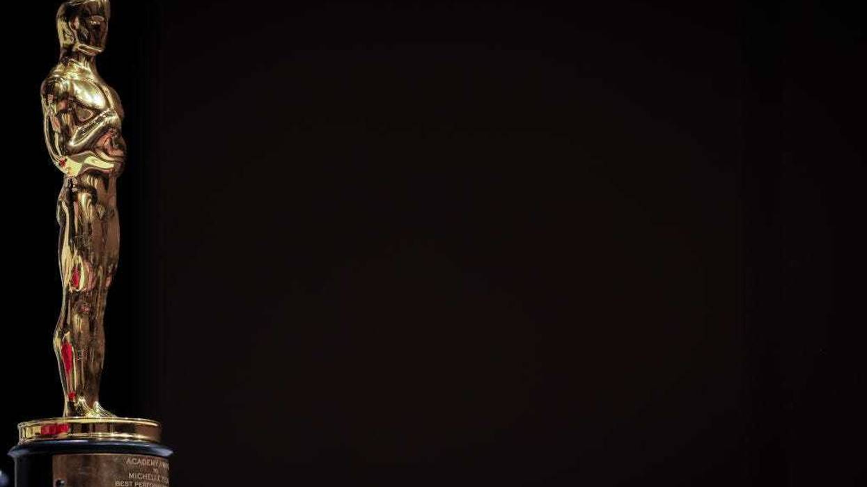 Michelle Yeoh's Oscar statuette seen during a press conference at the Pavilion Hotel KL on April 18, 2023 in Kuala Lumpur, Malaysia.