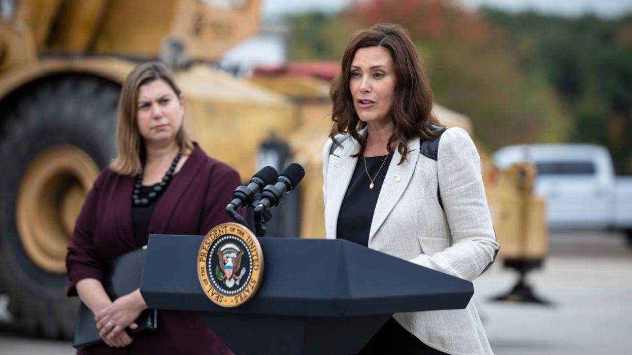 Michigan Governor Gretchen Whitmer speaks before U.S. President Joe Biden at the International Union of Operating Engineers Local 324 on October 5, 2021 in Howell, Michigan.