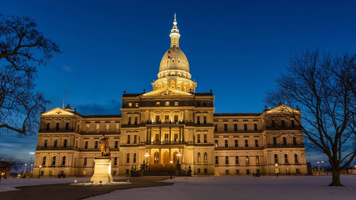 Michigan Senate lit up at night