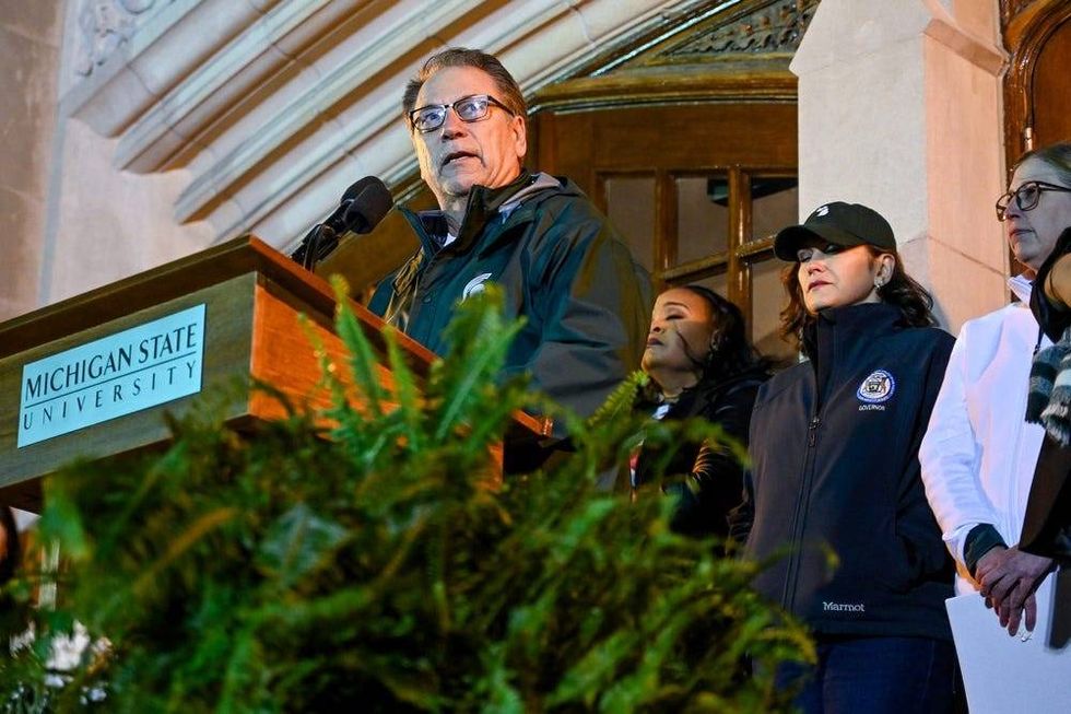 Michigan State basketball coach Tom Izzo speaks during a candlelight vigil on Wednesday, Feb. 15, 2023, honoring the victims of Monday