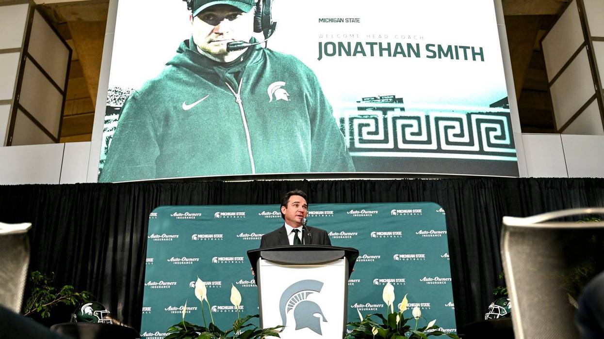 Michigan State Football coach Jonathan Smith at introductory press conference