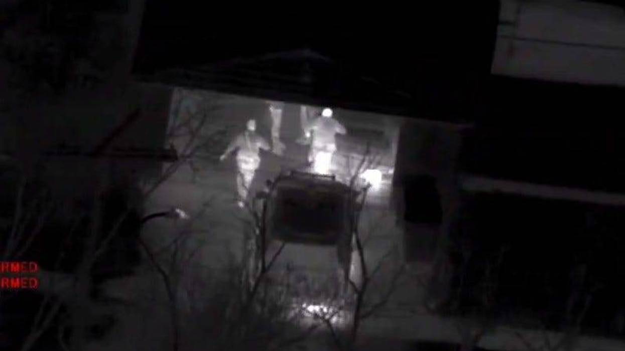 Michigan State Police aerial footage of arrest in garage