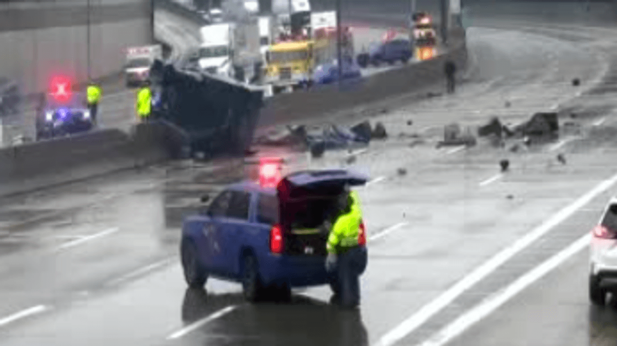 Michigan State Police block traffic after crash along I-696