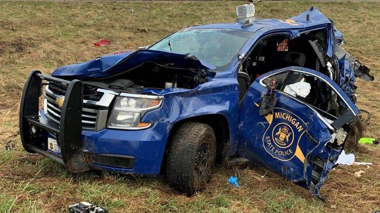 Michigan State Police car damaged in crash