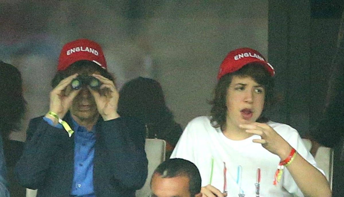 mick jagger at soccer game with son lucas