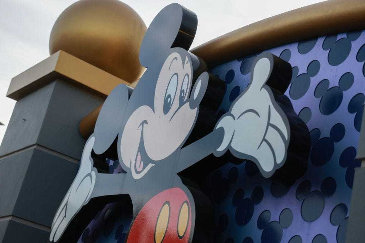 Mickey Mouse welcomes visitors near an entrance to Walt Disney World on February 01, 2024, in Orlando, Florida. A federal judge has dismissed a lawsuit against Florida Gov. Ron DeSantis, which Walt Disney Co. said it will be appealing its loss in a lawsuit. The case revolves around the Governor taking over Disney's special governing district after Disney opposed Florida legislation that critics have dubbed “Don’t Say Gay.” (Photo by Joe Raedle/Getty Images)