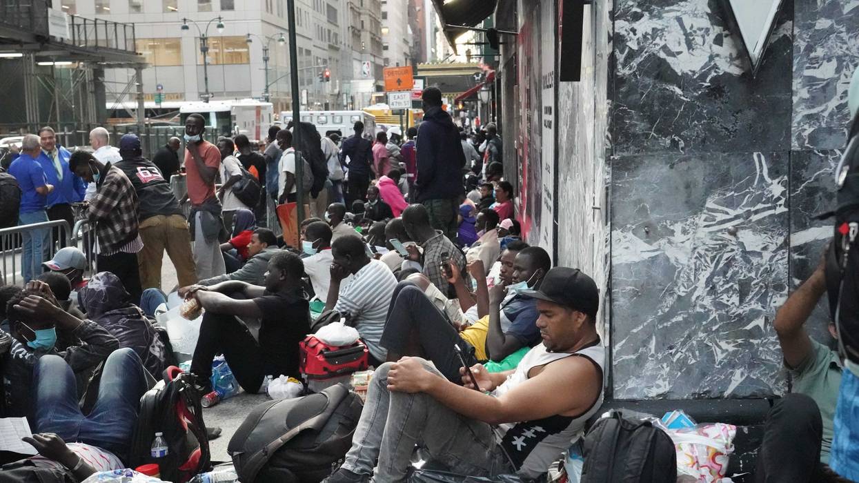Migrants from West Africa, Mexico and Venezuela camp outside the Roosevelt Hotel in New York City this week
