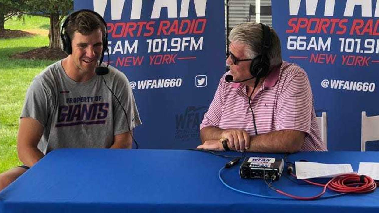 Mike Francesa interviews Eli Manning at Giants training camp on July 27, 2018.