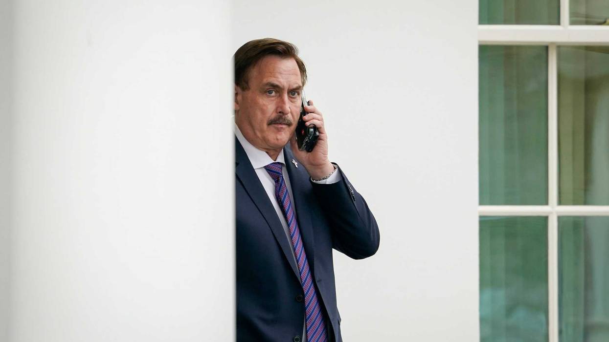 Mike Lindell makes a call outside of the White House