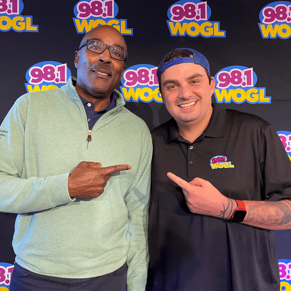 Mike Quick - Philadelphia Eagles with Coop at the 2021 98.1 WOGL Loves Our Kids Radiothon presented by Fulton Bank