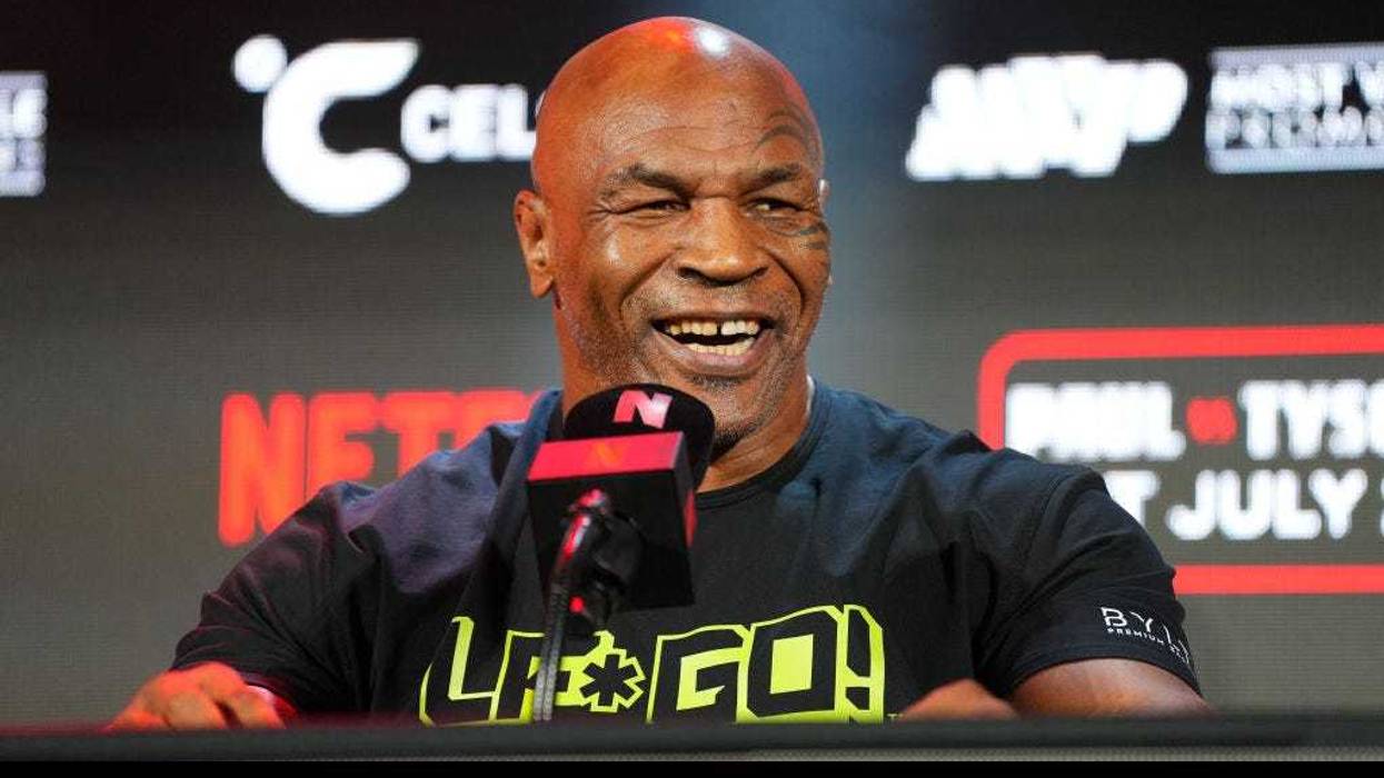 Mike Tyson speaks onstage during the Jake Paul vs. Mike Tyson Boxing match Arlington press conference at Texas Live! on May 16, 2024 in Arlington, Texas.