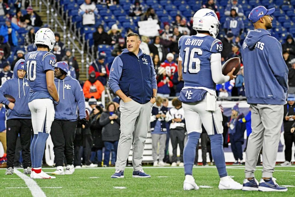 Mike Vrabel and Drake Maye