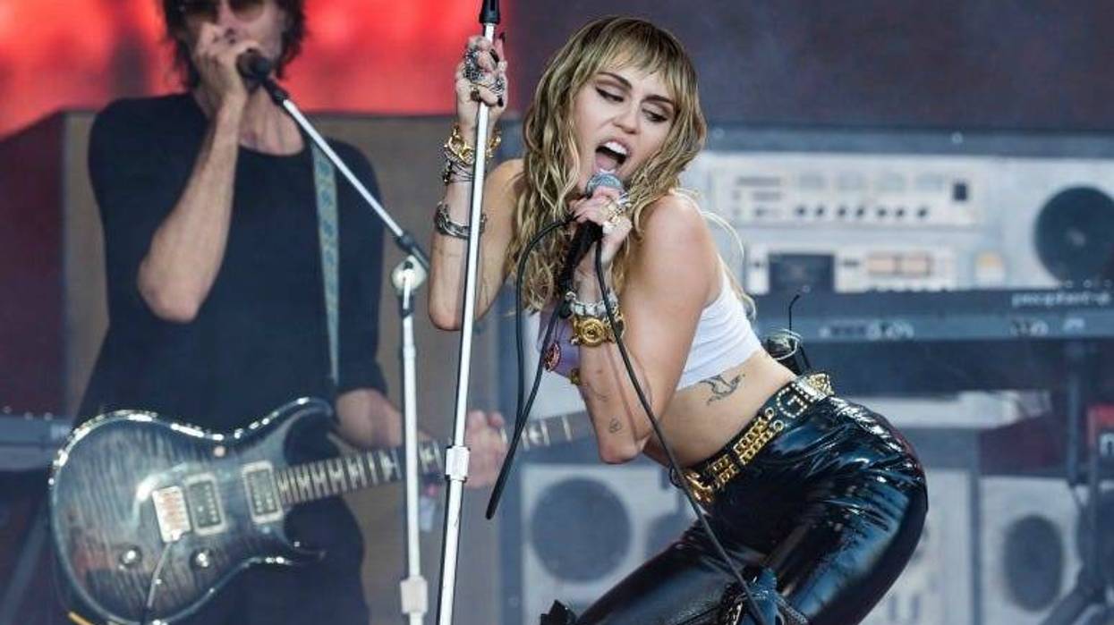 Miley Cyrus performs on the Pyramid stage on day five of Glastonbury Festival