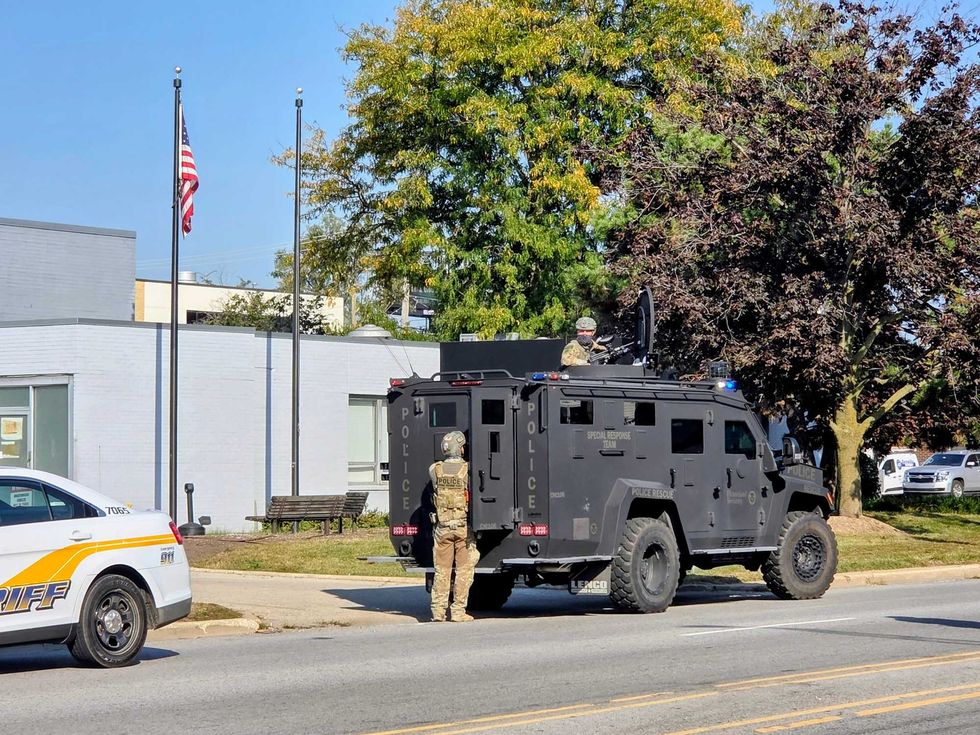 Military vehicle outside Broadview ICE center