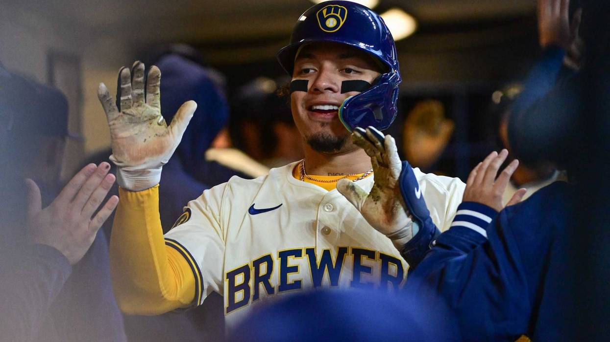 Milwaukee Brewers catcher William Contreras (24) celebrates after hitting a two-run home run in the second inning against the Seattle Mariners at American Family Field.
