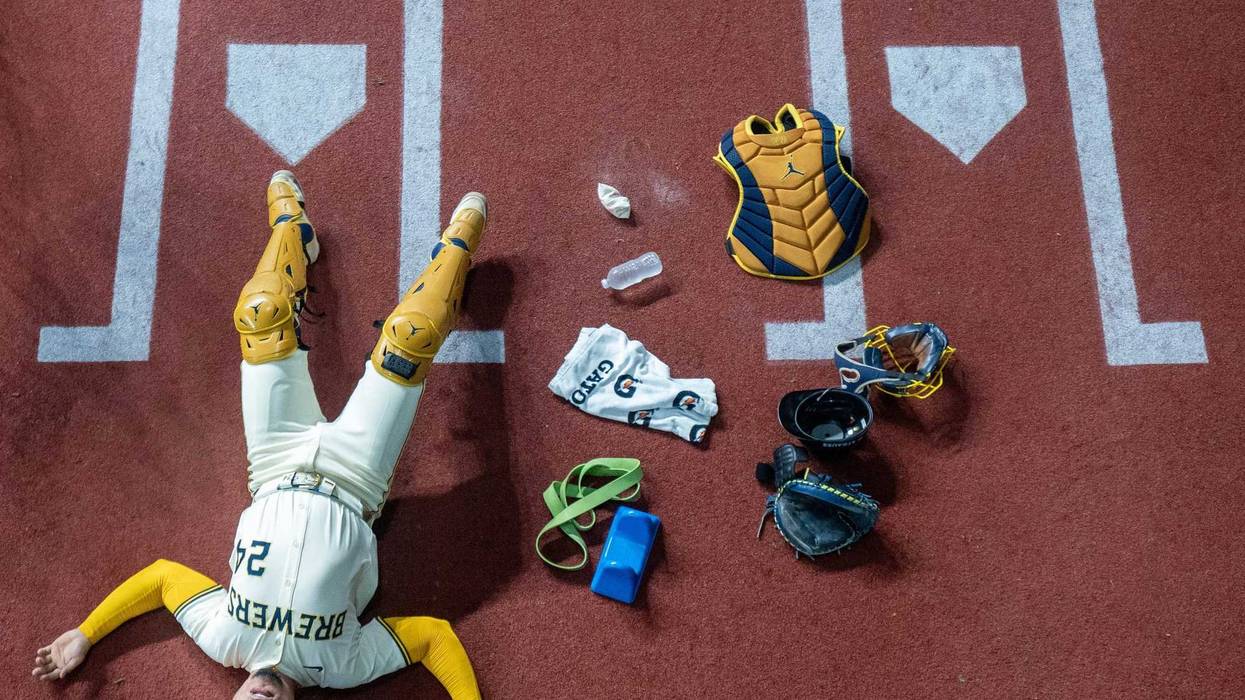 Milwaukee Brewers catcher William Contreras (24) warms up before their National League Championship Series game against the Los Angeles Dodgers October 13, 2025 at American Family Field in Milwaukee, Wisconsin.
