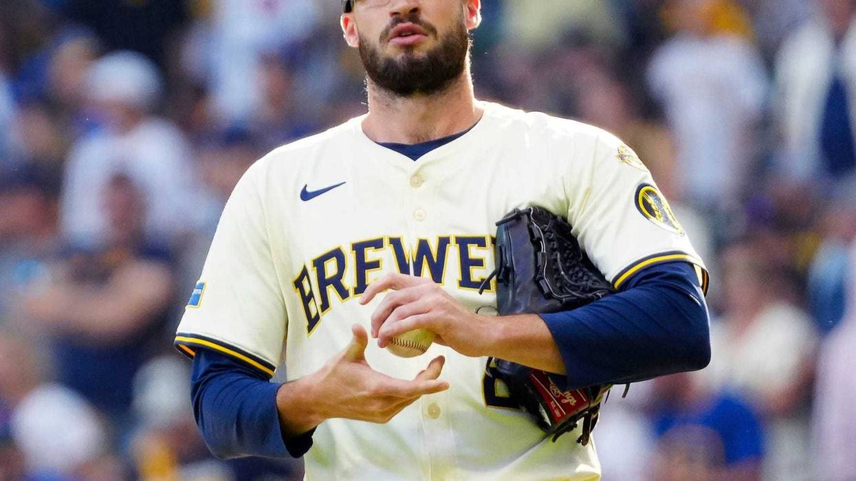 Milwaukee Brewers pitcher Aaron Ashby (26) enters for Milwaukee Brewers pitcher Freddy Peralta (51) during the sixth inning of their National League Division Series game against the Chicago Cubs on Saturday October 4, 2025 at American Family Field in Milwaukee, Wisconsin.