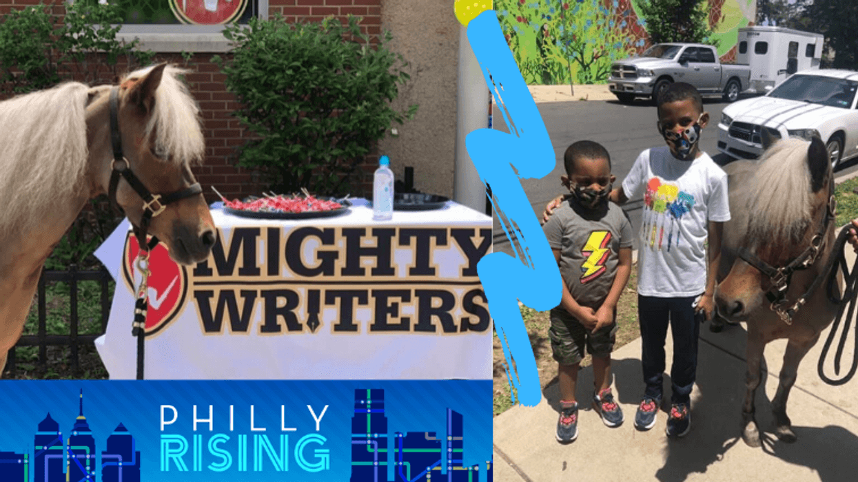 Miniature horse Buttercup visits Mighty Writers kids