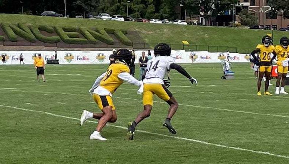 Minkah Fitzpatrick against George Pickens in drills