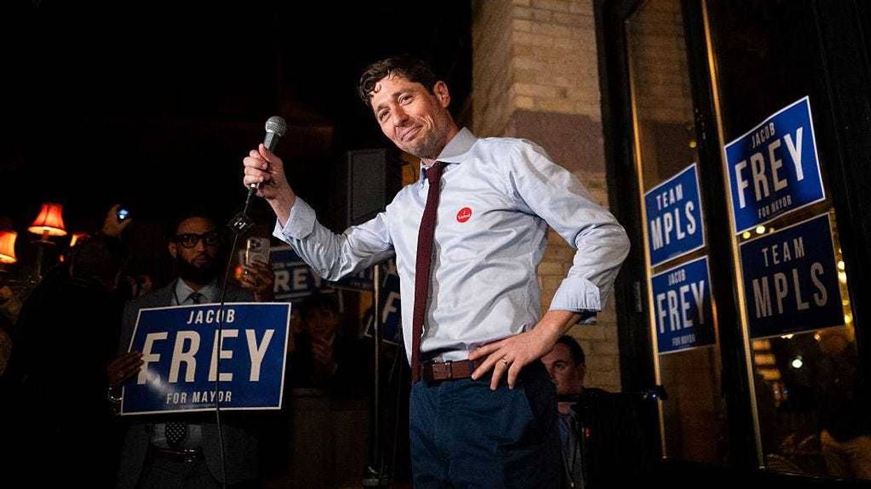 Minneapolis Mayor Jacob Frey speaks at an Election Night party on November 4, 2025 in Minneapolis, Minnesota. Frey, the incumbent, was reelected to his third term.