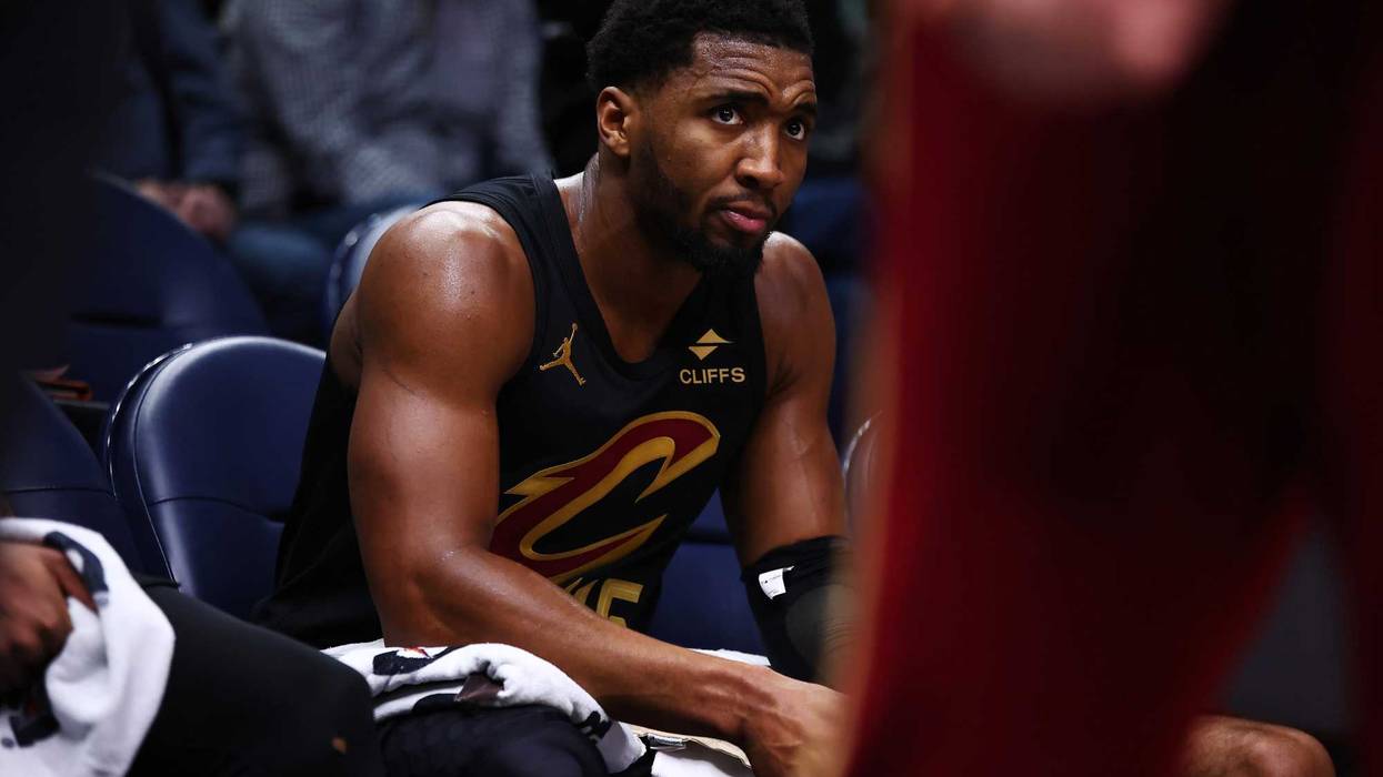 MINNEAPOLIS, MINNESOTA - JANUARY 08: Donovan Mitchell #45 of the Cleveland Cavaliers looks on during a game against the Minnesota Timberwolves at Target Center on January 08, 2026 in Minneapolis, Minnesota.