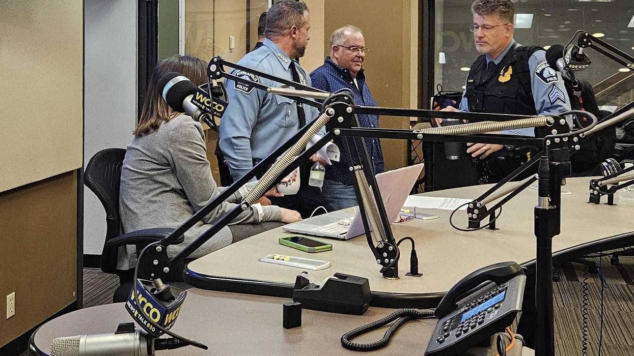 Minneapolis Police Chief Brian O'Hara (Center) in the WCCO studio with Jordana Green, Adam Carter and Steve Simpson.