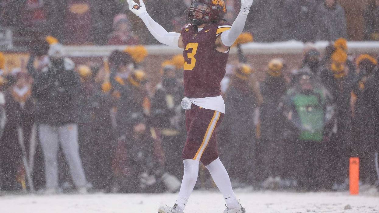 Minnesota Golden Gophers defensive back Koi Perich (3) reacts against the Wisconsin Badgers during the first half at Huntington Bank Stadium.