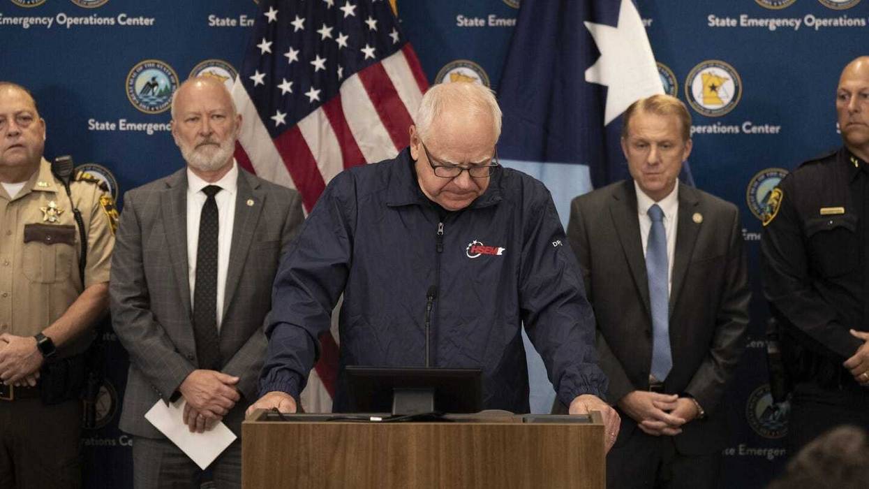 Minnesota Gov. Tim Walz pauses as he speaks about the killing of state Rep. Melissa Hortman and her husband at the State Emergency operations Center in Blaine, Minn.. Saturday, June 14, 2025.
