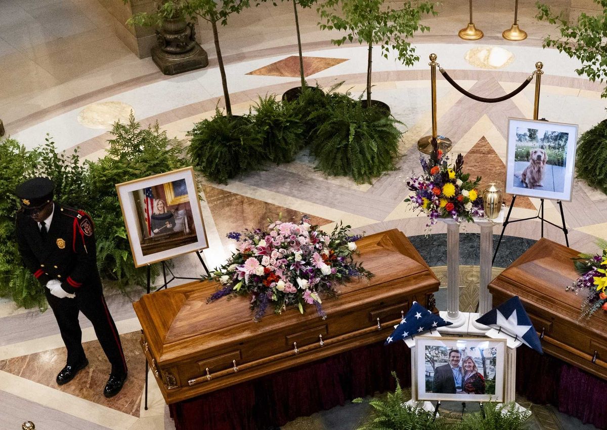 Minnesota is honoring a murdered Minnesota legislator's golden retriever named Gilbert along with her and her husband by having him lie in state with them at the state Capitol.