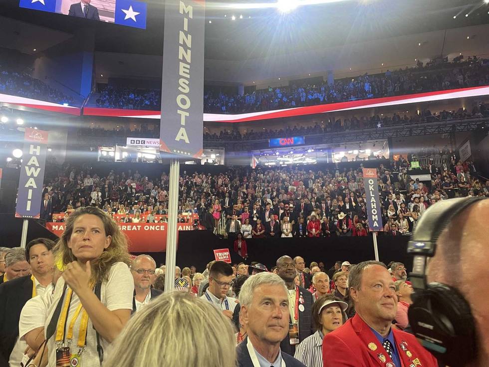 Minnesota Republicans giving JD Vance a standing ovation after officially accepting the nomination