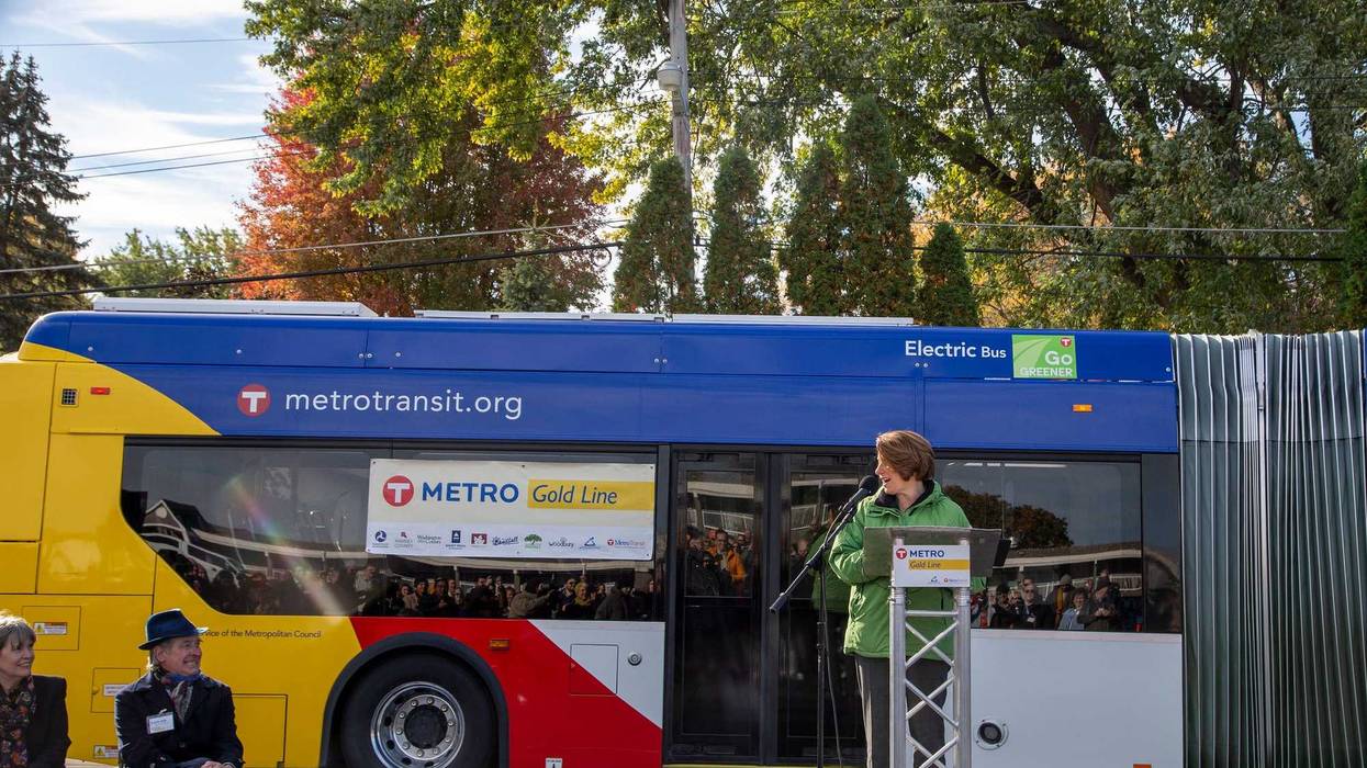 Minnesota Senator Amy Klobuchar (D) speaks at the groundbreaking for Metro Transit's new Gold Line which is set to begin running in March.