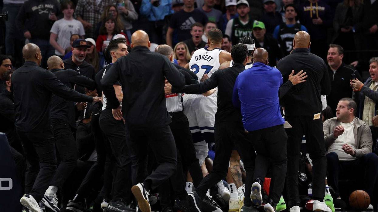 Minnesota Timberwolves and Detroit Pistons players get into a fight during the second quarter at Target Center.