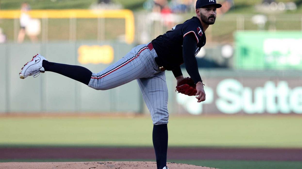 Minnesota Twins starting pitcher Pablo Lopez (49) throws a pitch against the Athletics during the first inning at Sutter Health Park.