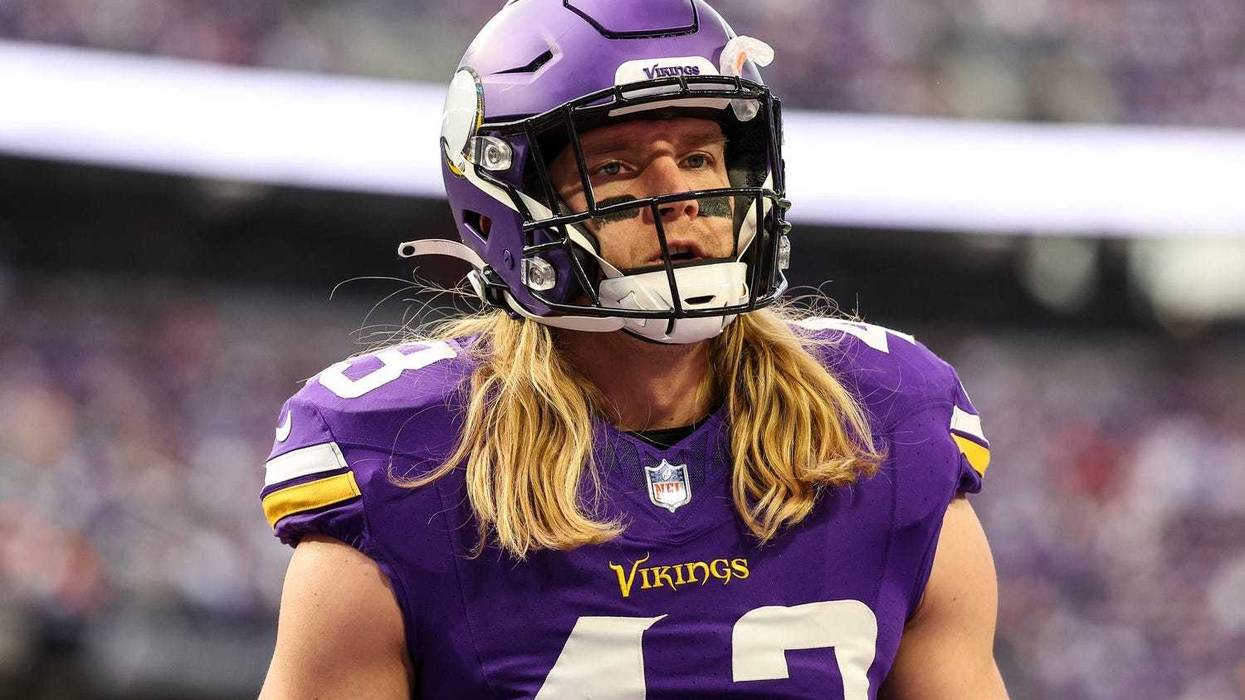 Minnesota Vikings linebacker Andrew Van Ginkel (43) looks on before the game against the Atlanta Falcons at U.S. Bank Stadium.