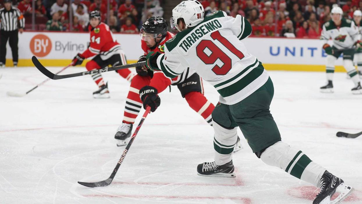 Minnesota Wild right wing Vladimir Tarasenko (91) scores during the second period against the Chicago Blackhawks at United Center.